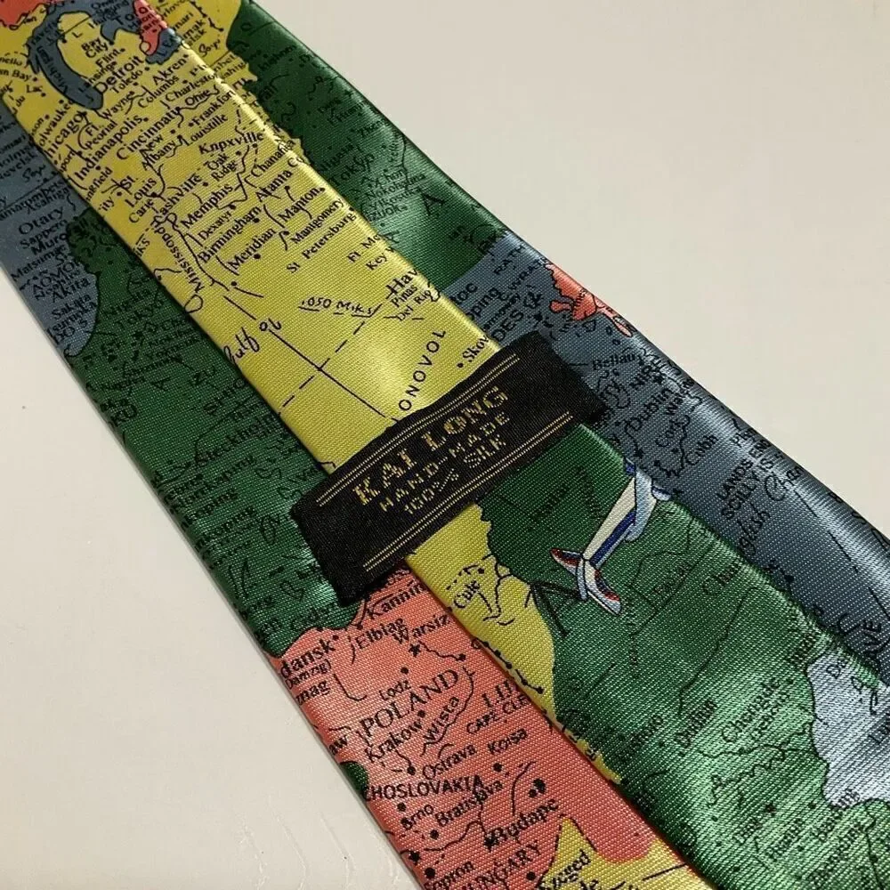 100% Silk NWOT World Map Tie by Kai Long. Teacher, historian, geography